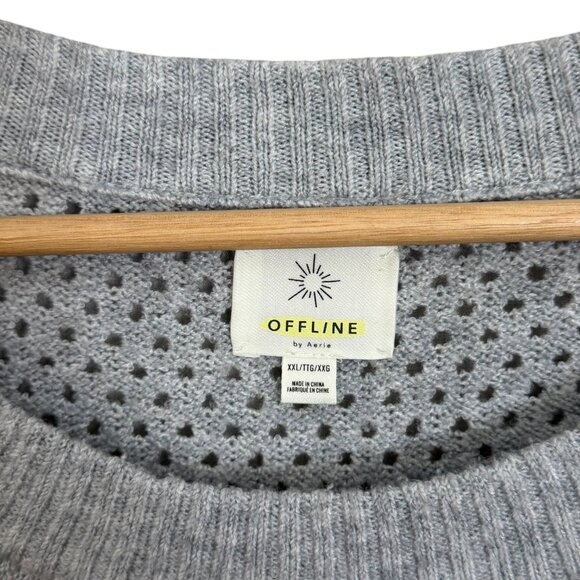 Offline by Aerie Open Knit Sweater Light Gray XXL Cozy Lounge - Picture 3 of 5